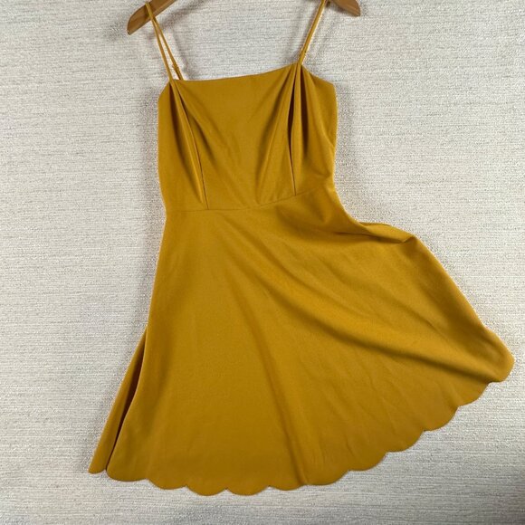 Soprano womens SZ M Yellow Scalloped Hem Spaghetti Strap Mini Dress feminine - Picture 2 of 12